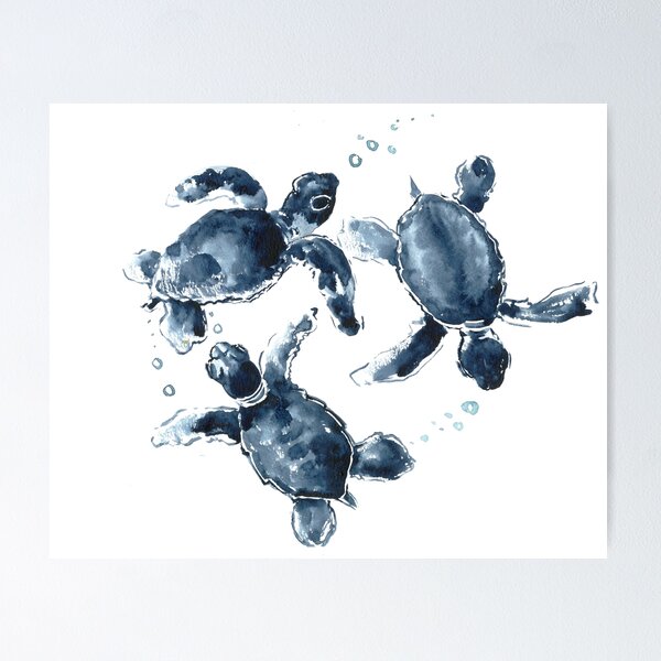 Aperçu de l'œuvre Tortues de mer bleu indigo créée et vendue par surenart.