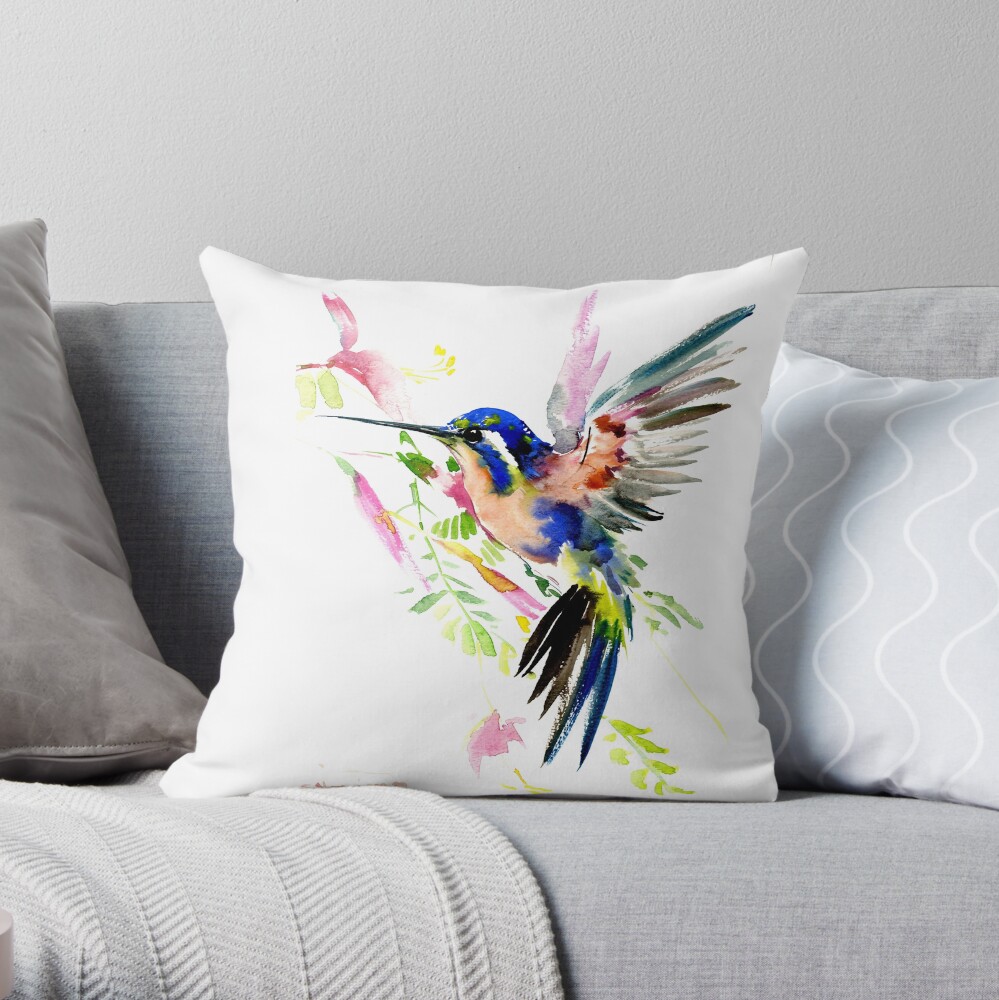 Flying Hummingbird Throw Pillow