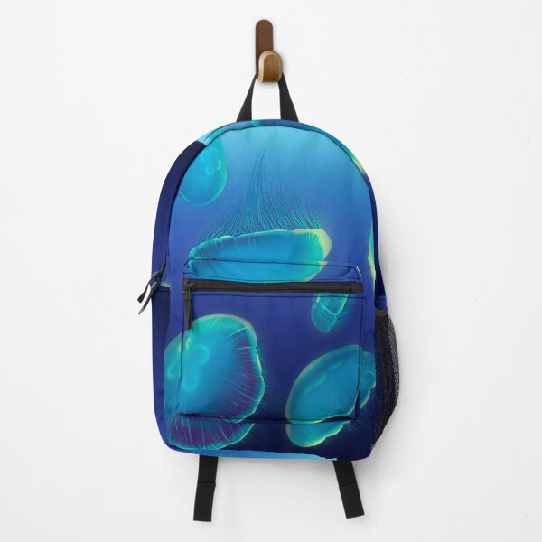 Item preview, Blue Yellow and Green Glowing Moon Jellyfish on Ocean Gradient Background designed and sold by MptR.