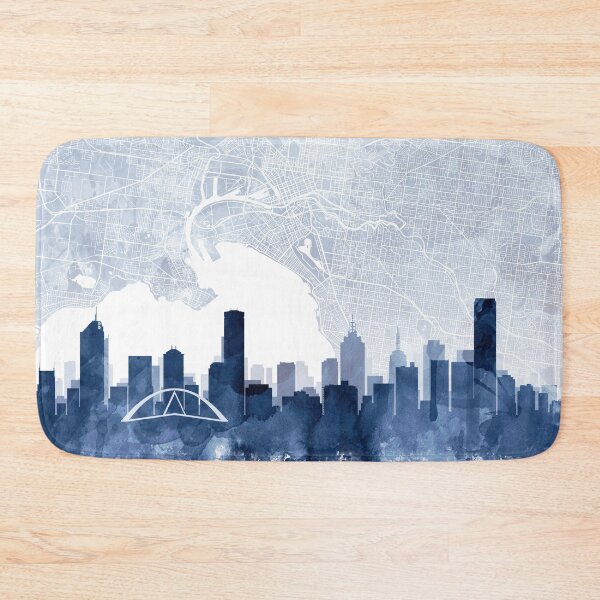 Artikelvorschau, Melbourne Skyline & Map Aquarell Marineblau, Druck von Zouzounio Art entworfen und verkauft von zouzounioart.