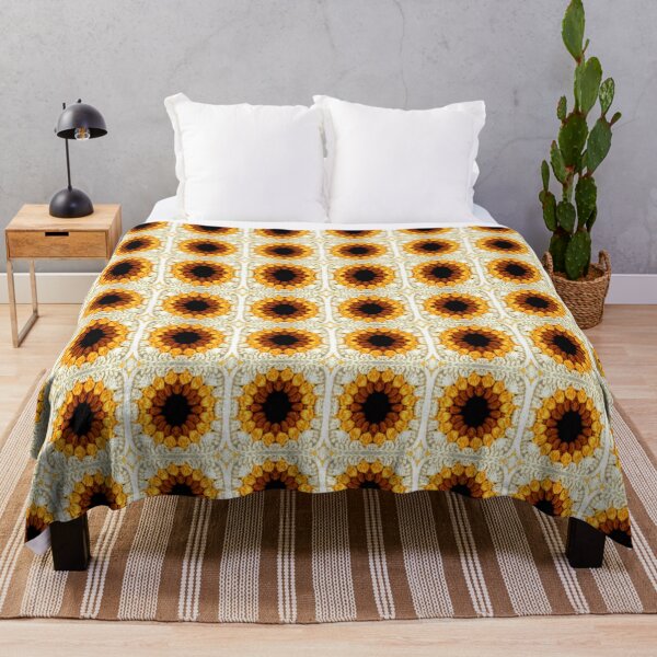 Sunflower Crochet Granny Square Pattern  Throw Blanket