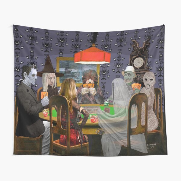 Classic Monsters Not Playing Poker - Playing Halloween Game: Halloweeja Tapestry
