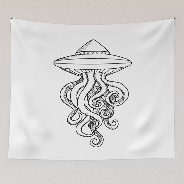 Item preview, UFO Ocotopus Alien Hybrid Line Drawing Scifi Conspiracy Theory  designed and sold by Ciara Shortall.