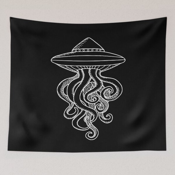 Item preview, UFO Ocotopus Hybrid White Line Drawing  designed and sold by Ciara Shortall.