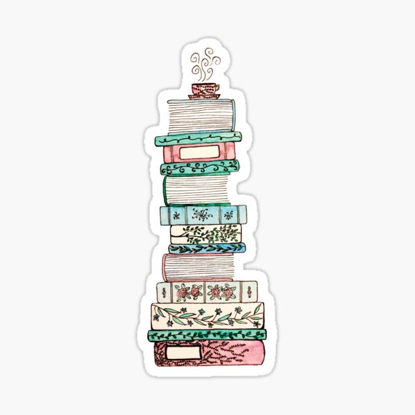 Pink and Blue Floral Bookstack Sticker
