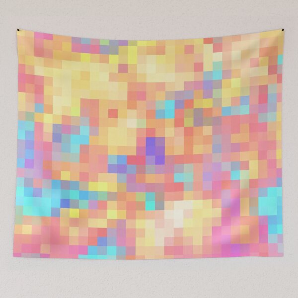Item preview, graphic design geometric pixel square pattern abstract in pink yellow blue designed and sold by Mrvell.