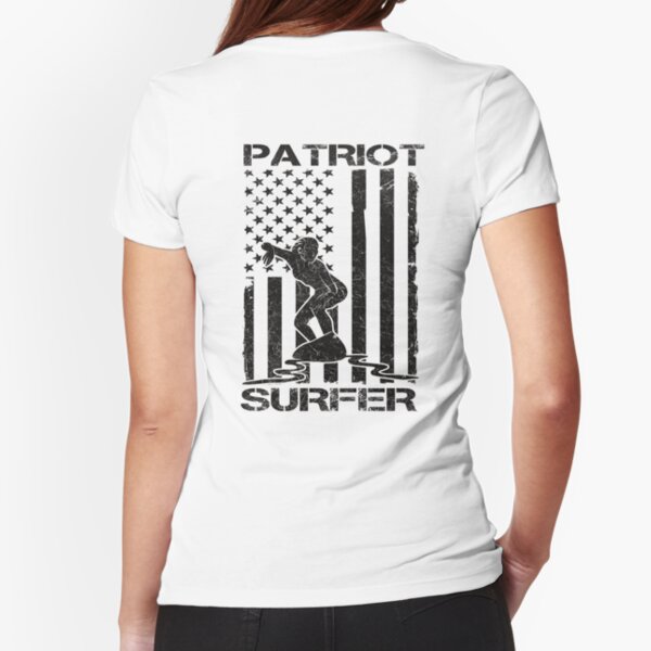 Patriot Surfer - Distressed Female Patriotic Surf Art Fitted T-Shirt