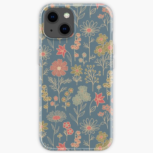 Modern Denim Blue & Coral Floral iPhone Soft Case