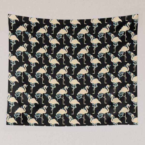 Item preview, Cream Flamingos and Blue Fern Leaf Pattern designed and sold by Trinket-Trickster.