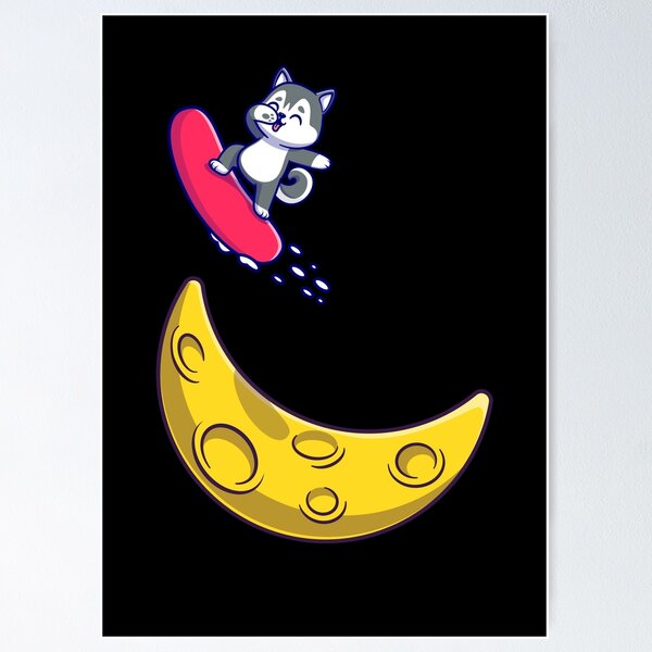 Item preview, Cute Husky With Snowboard On The Moon designed and sold by SparrowLag.