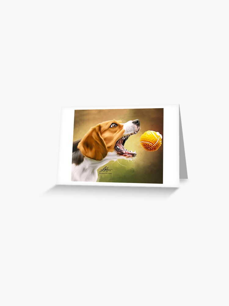 Thumbnail 1 of 2, Greeting Card, Digital Dog Playing Catch designed and sold by wayneflint.