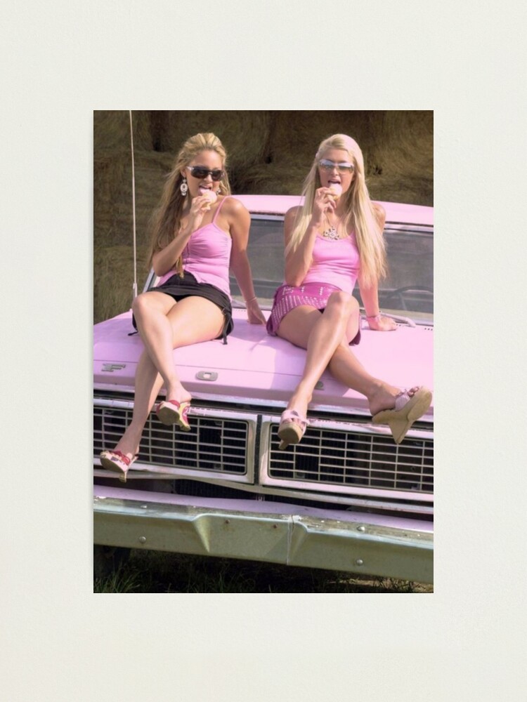 2000s Paris Hilton and Nicole Richie on pink car Photographic
