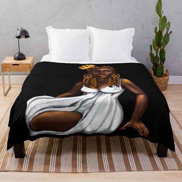 Item preview, Queen Black is beautiful black woman art with crown, white dress and braids, brown eyes and dark brown skin ! designed and sold by Artonmytee.