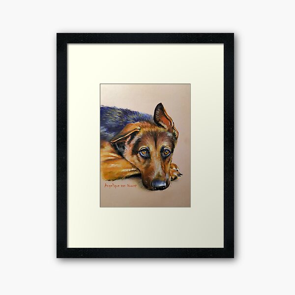 German Shepherd Dakota in pastel Framed Art Print