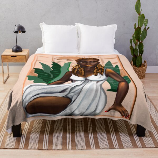 Item preview, Cleopatra ii Queen Black is beautiful black woman art with crown, white dress and braids, brown eyes and dark brown skin ! designed and sold by Artonmytee.