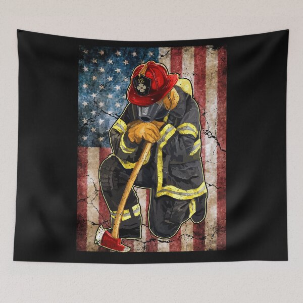 Item preview, Firefighter on american flag designed and sold by Best-Designers.
