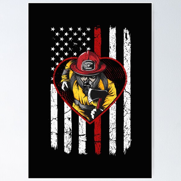 Item preview, Firefighter on american flag designed and sold by Best-Designers.