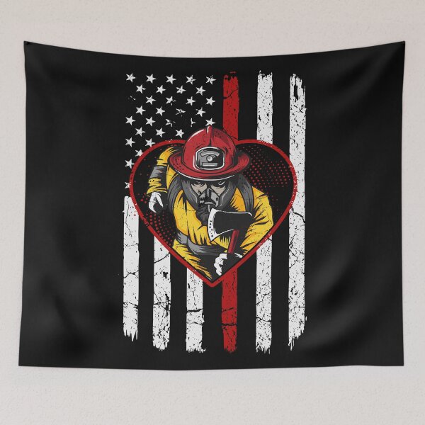 Item preview, Firefighter on american flag designed and sold by Best-Designers.
