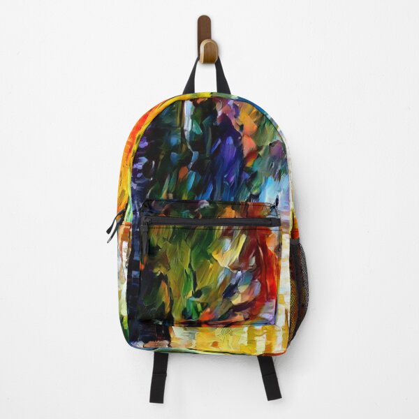 Item preview, Row of colourful tree in autumn with a blurry view of a man riding a bicycle designed and sold by Bekindtome.