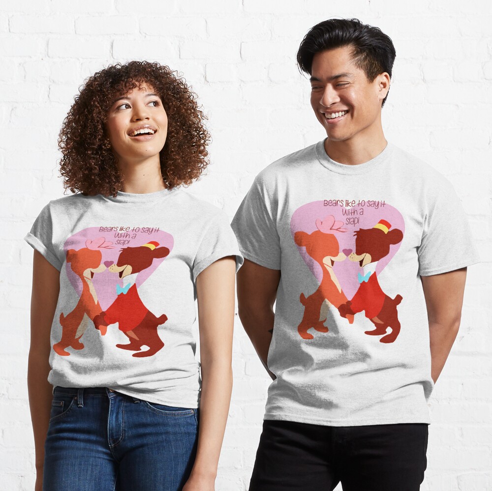 "Bears Like to Say it with a Slap!" Bongo Lulubelle Valentine's Day Heart Love Romance Pink Red Bear Couple Cartoon Gift Idea Vintage Anniversary Classic T-Shirt