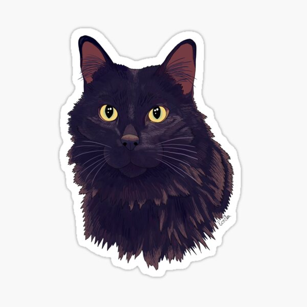 Fluffy Black Cat - Long Hair Black Cat - Storm Grey Sticker