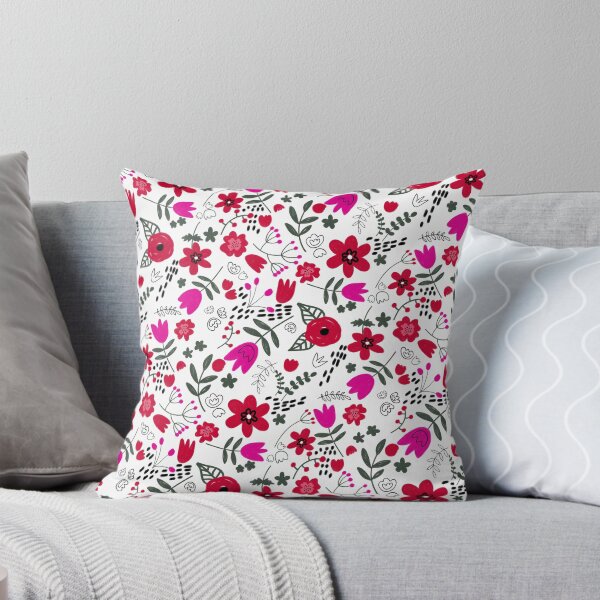 Item preview, Pretty Folk Style Red Pink Floral Girly Pattern With Green Leaves on White designed and sold by Natasa Borenovic.