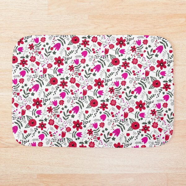 Item preview, Pretty Folk Style Red Pink Floral Girly Pattern With Green Leaves on White designed and sold by Natasa Borenovic.
