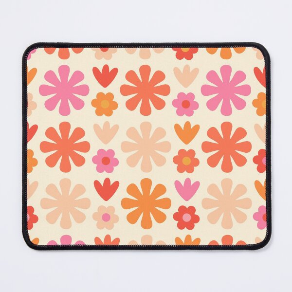Item preview, Scandi Floral Grid Retro Flower Pattern Orange Pink Cream  designed and sold by kierkegaard.
