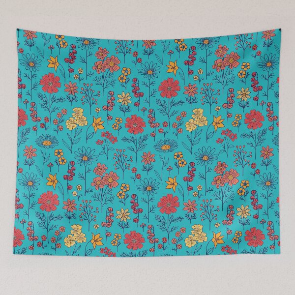 Item preview, Vibrant Turquoise, Red & Orange Floral designed and sold by somecallmebeth.