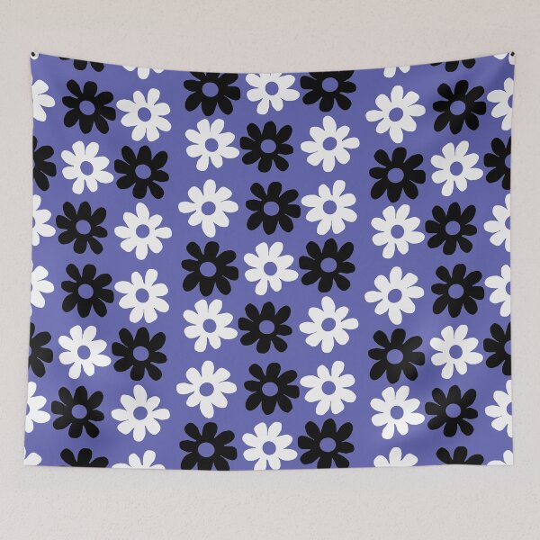 Item preview,  Black and white flowers purple blue background  designed and sold by DemonicGloom.