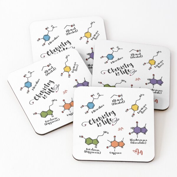 Item preview, Colorful "Chemistry is life"- famous quote from "Lessons in Chemistry" book. adrenaline, ethanol, dopamine, serotonin, caffeine, theobromine molecules designed and sold by LiLohaveaplan.