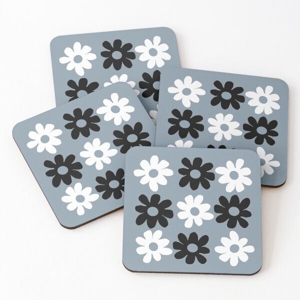 Item preview, Black and white flowers blue grey background  designed and sold by DemonicGloom.