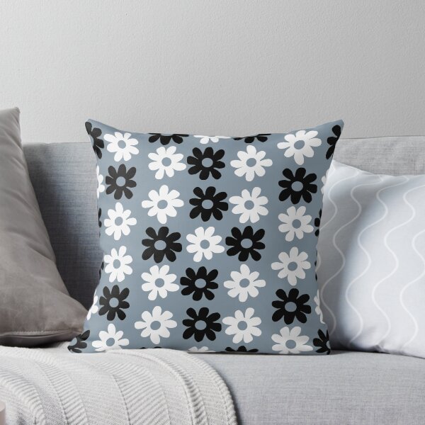 Item preview, Black and white flowers blue grey background  designed and sold by DemonicGloom.