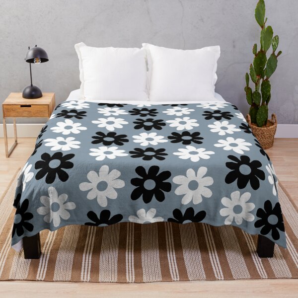Item preview, Black and white flowers blue grey background  designed and sold by DemonicGloom.