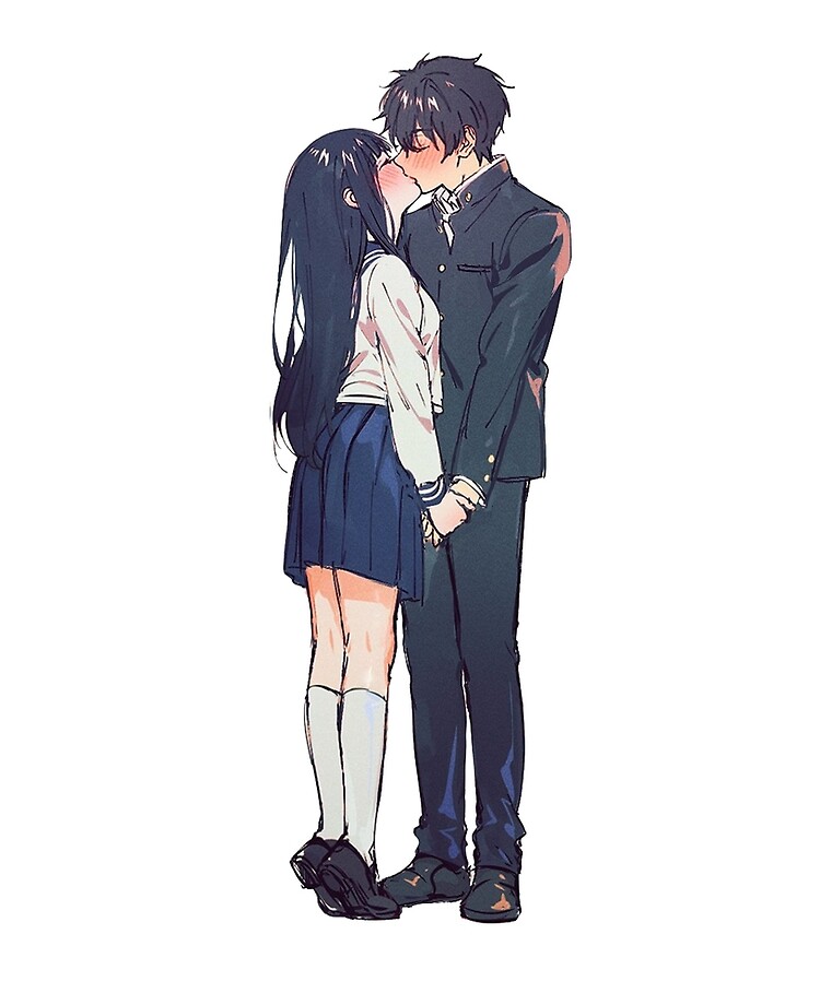 Cute anime couple kiss\