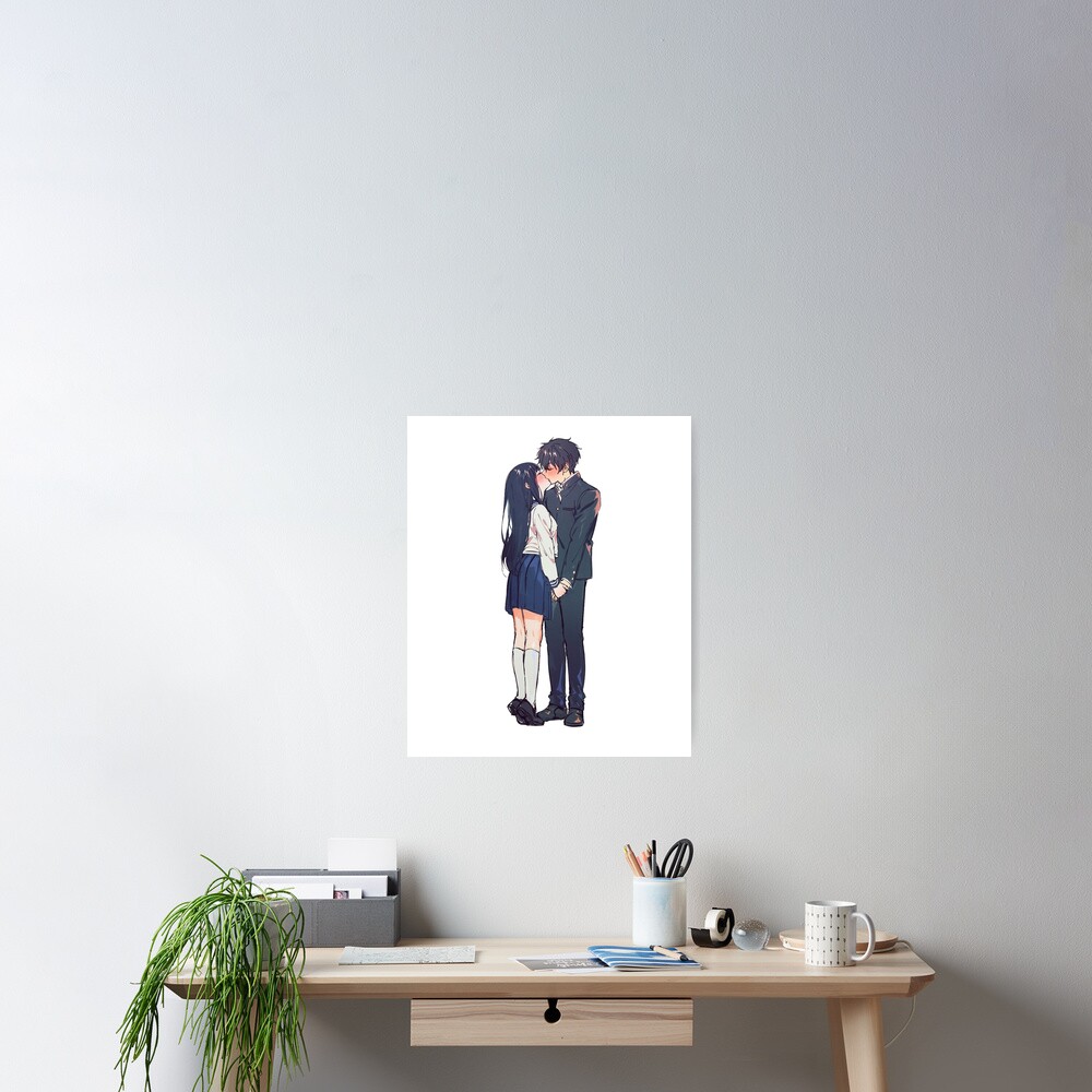 Cute anime couple kiss Art Board Print for Sale by SADDESTONE