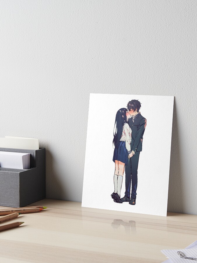 Cute anime couple kiss Art Board Print for Sale by SADDESTONE