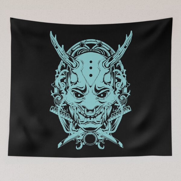 Item preview, Japanese oni mask samurai warrior (light blue) designed and sold by Byfab.