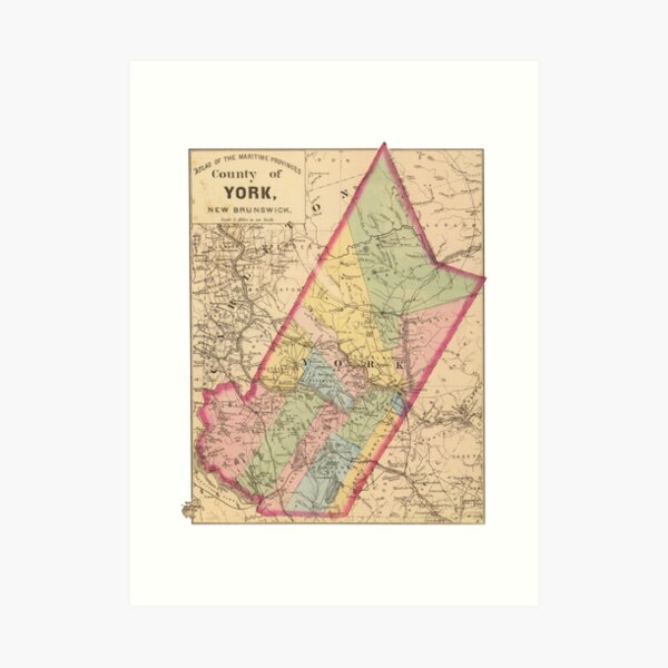 "Vintage map of York County, Fredericton, New Brunswick" Art Print by