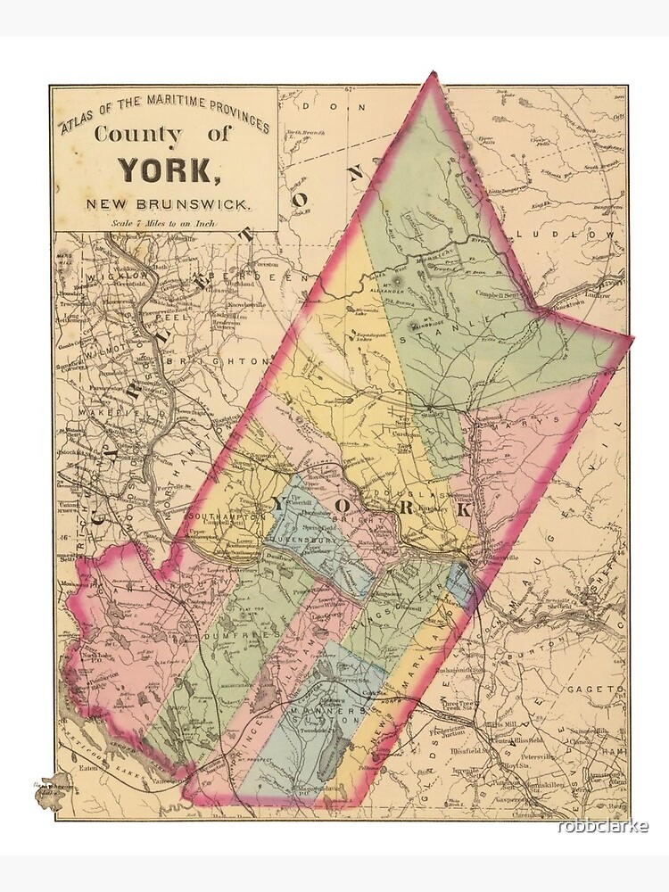 "Vintage map of York County, Fredericton, New Brunswick" Art Print by