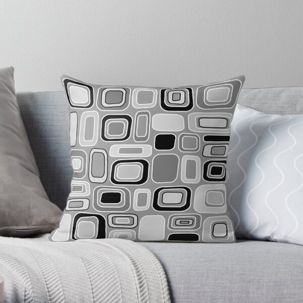 Black White Gray Mid Century Modern Geometric Print - Rectangles Squares Throw Pillow