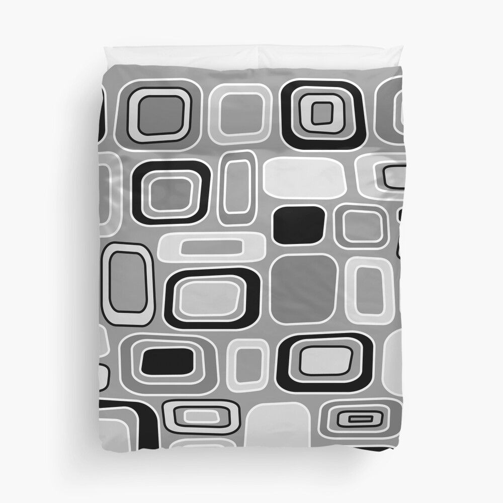 Black White Gray Mid Century Modern Geometric Print - Rectangles Squares Duvet Cover