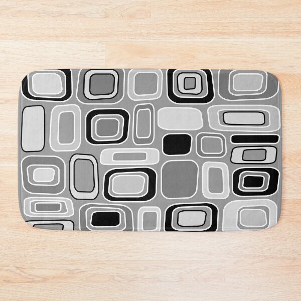 Black White Gray Mid Century Modern Geometric Print - Rectangles Squares Bath Mat