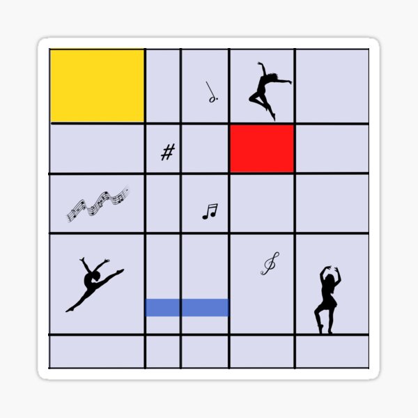 Aperçu de l'œuvre Danser comme Piet Mondrian - Composition avec du rouge, du jaune et du bleu sur fond violet clair créée et vendue par simonayoshida.