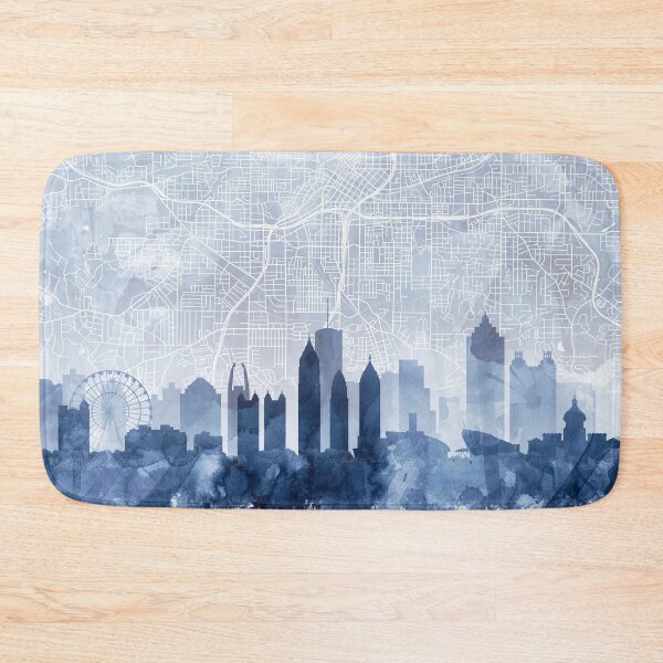 Artikelvorschau, Atlanta Skyline & Map Aquarell Marineblau, Druck von Zouzounio Art entworfen und verkauft von zouzounioart.