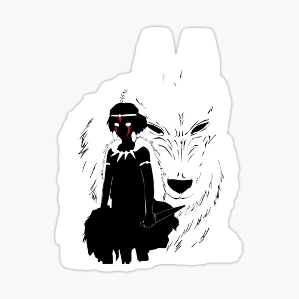 Princess Mononoke And Wolf Illustration - Black And White Classic Sticker