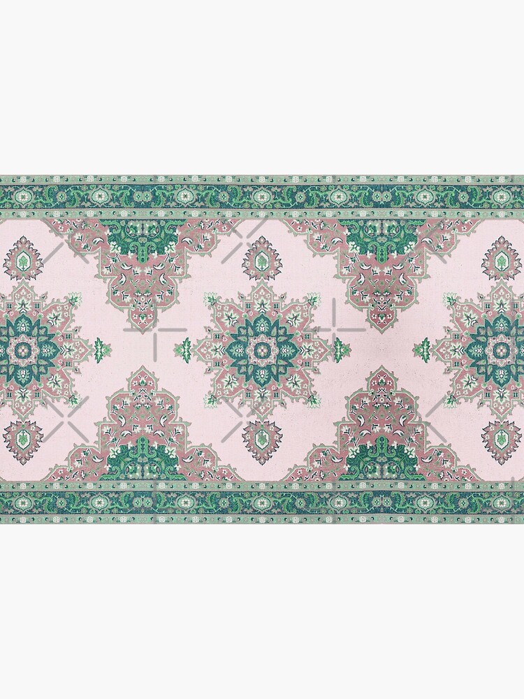 Disover Boho Oriental Traditional Green Floral Moroccan Style Bath Mat