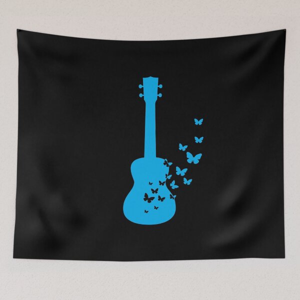 Item preview, Ukulele Silhouette Turning Into Butterflies Blue designed and sold by nightsworthy.