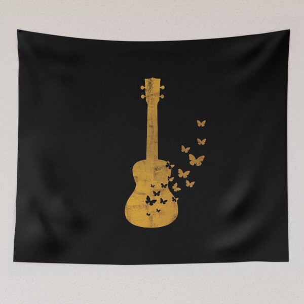 Item preview, Ukulele Silhouette Turning Into Butterflies Gold designed and sold by nightsworthy.