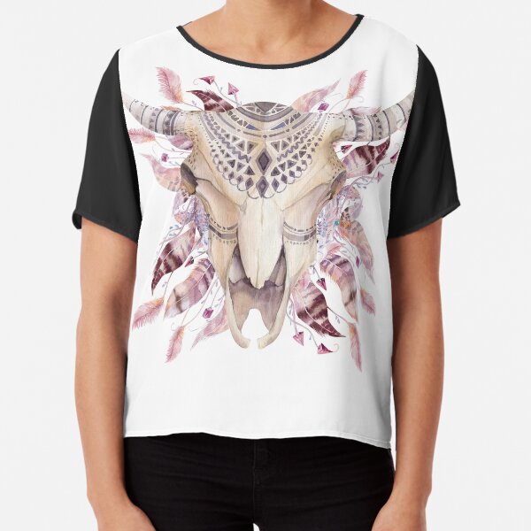 Cow skull with feathers Blusa